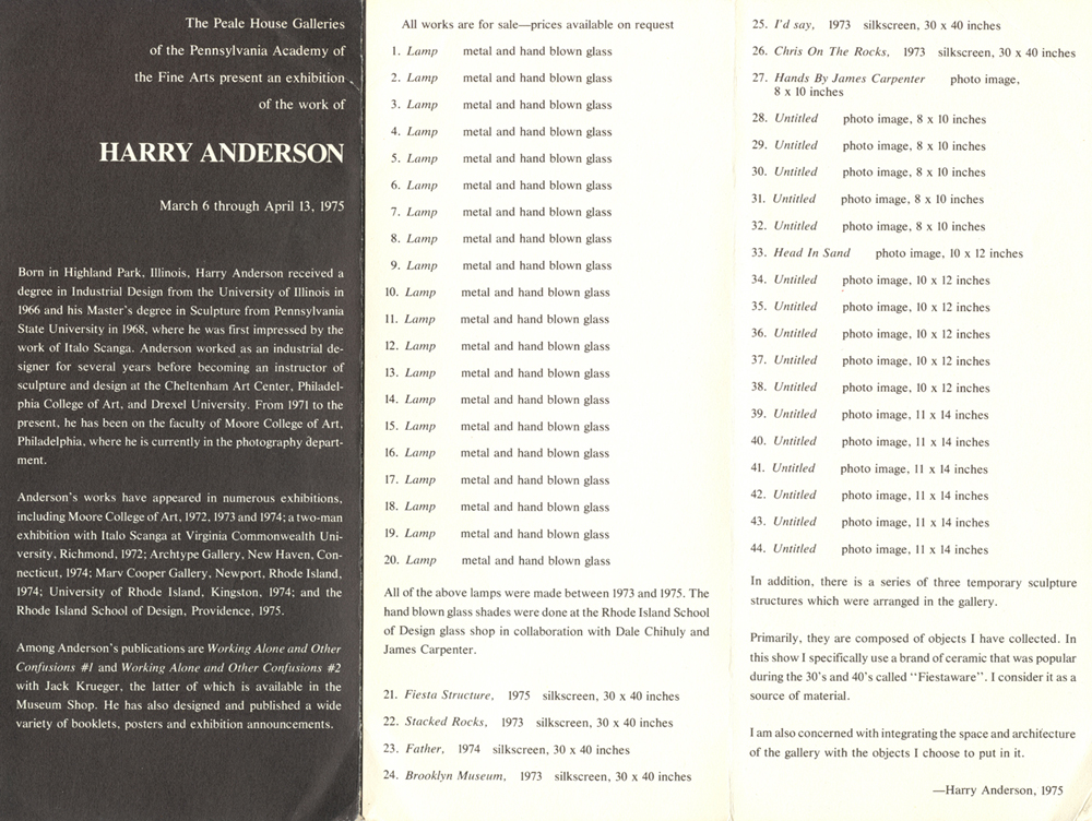 Harry Anderson Exhibition check list