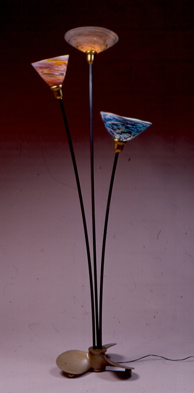 Found object and hand blown glass floor lamp
