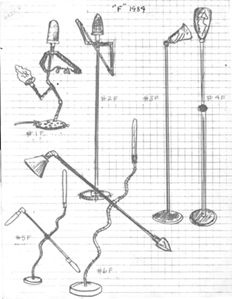 Harry Anderson drawings of art lamps included in his 1984 exhibition at the Henri gallery in Washington D.C.