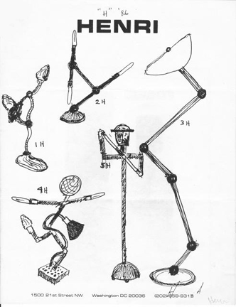Sketches by the artists of the lamps shown in his 1986 exhibition at the Henri Gallery