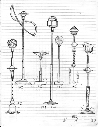 Drawings by Anderson of his light sculptures