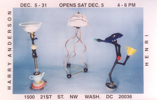 Found object lamp sculptures by Harry Anderson